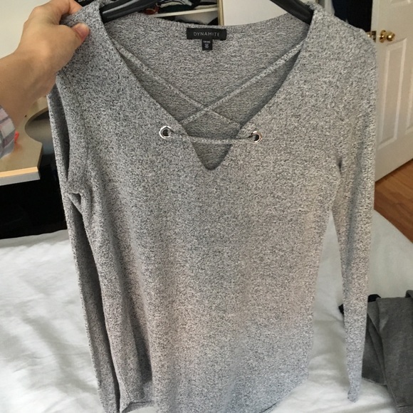 Dynamite laced up grey sweater - Picture 2 of 4